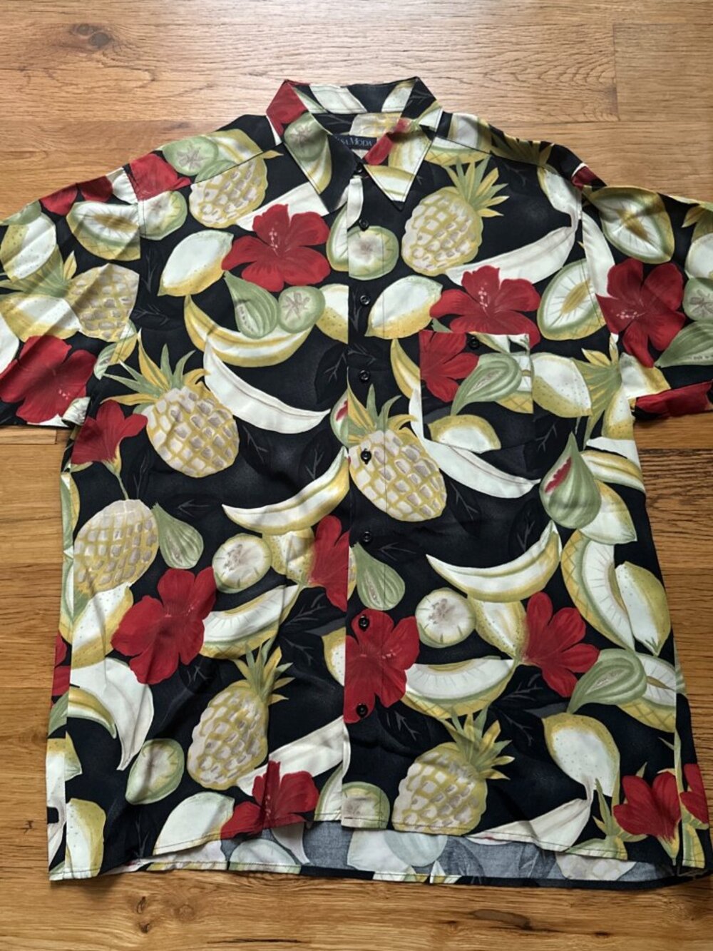 Casa Moda Mens Hawaiian Tropical Fruit Shirt Geometric XL Short Sleeve
